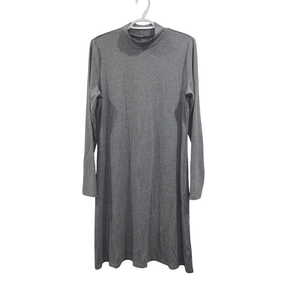 Modest Mock Neck Heather Gray Ribbed Long Sleeve Mini Tunic Dress Size XL